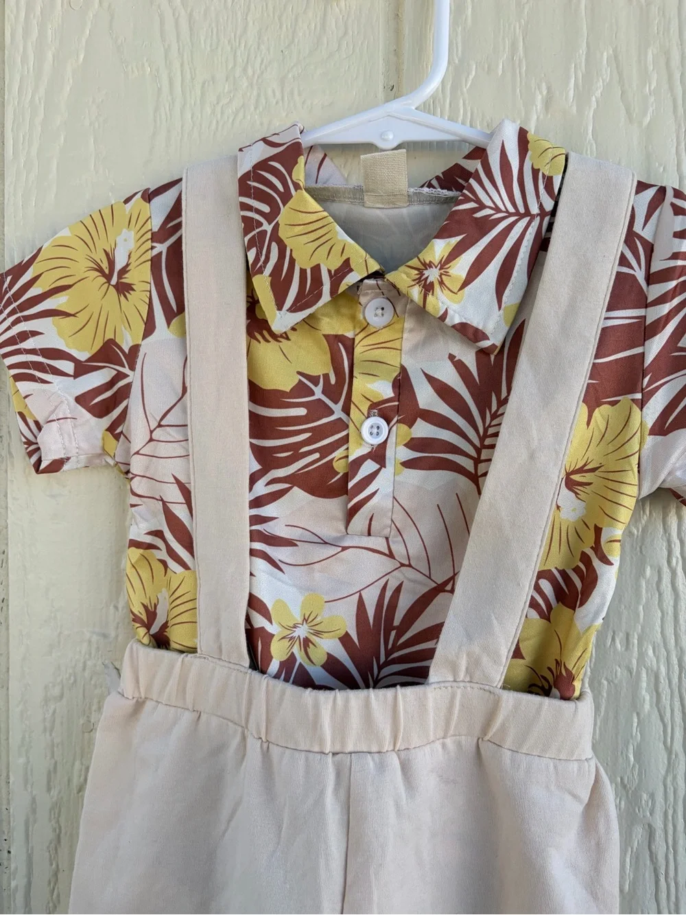 Cream Suspender Shorts with Yellow & Brown Floral Bodysuit - Girls Bottoms 2T/3T
